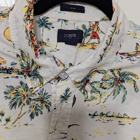 J.Crew Men's Slim Fit Button-Up Shirt Large 100% Cotton Hawaiian Tropical Print - Picture 4 of 15